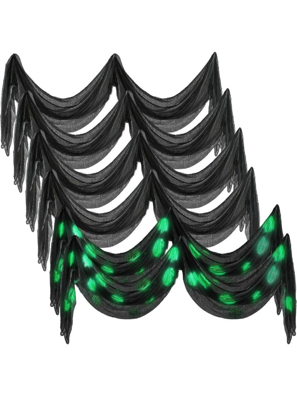 Creepy Glow in the Dark Cloth - 6 Pcs Black Halloween Decoration, 5.9 x 16.4 ft